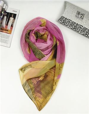 秋冬季威尼斯系列数码丝巾粉红