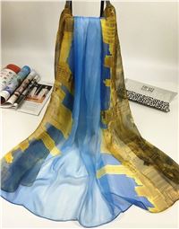 秋冬季威尼斯系列数码丝巾蓝色