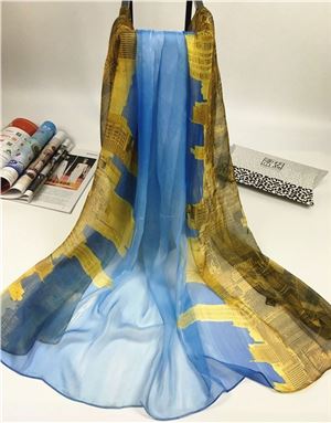 秋冬季威尼斯系列数码丝巾蓝色