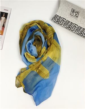 秋冬季威尼斯系列数码丝巾蓝色