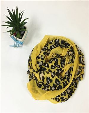 黄边豹纹巴厘纱围巾